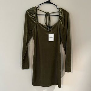 NWT forever 21 olive green velvet ribbed bodycon mini dress